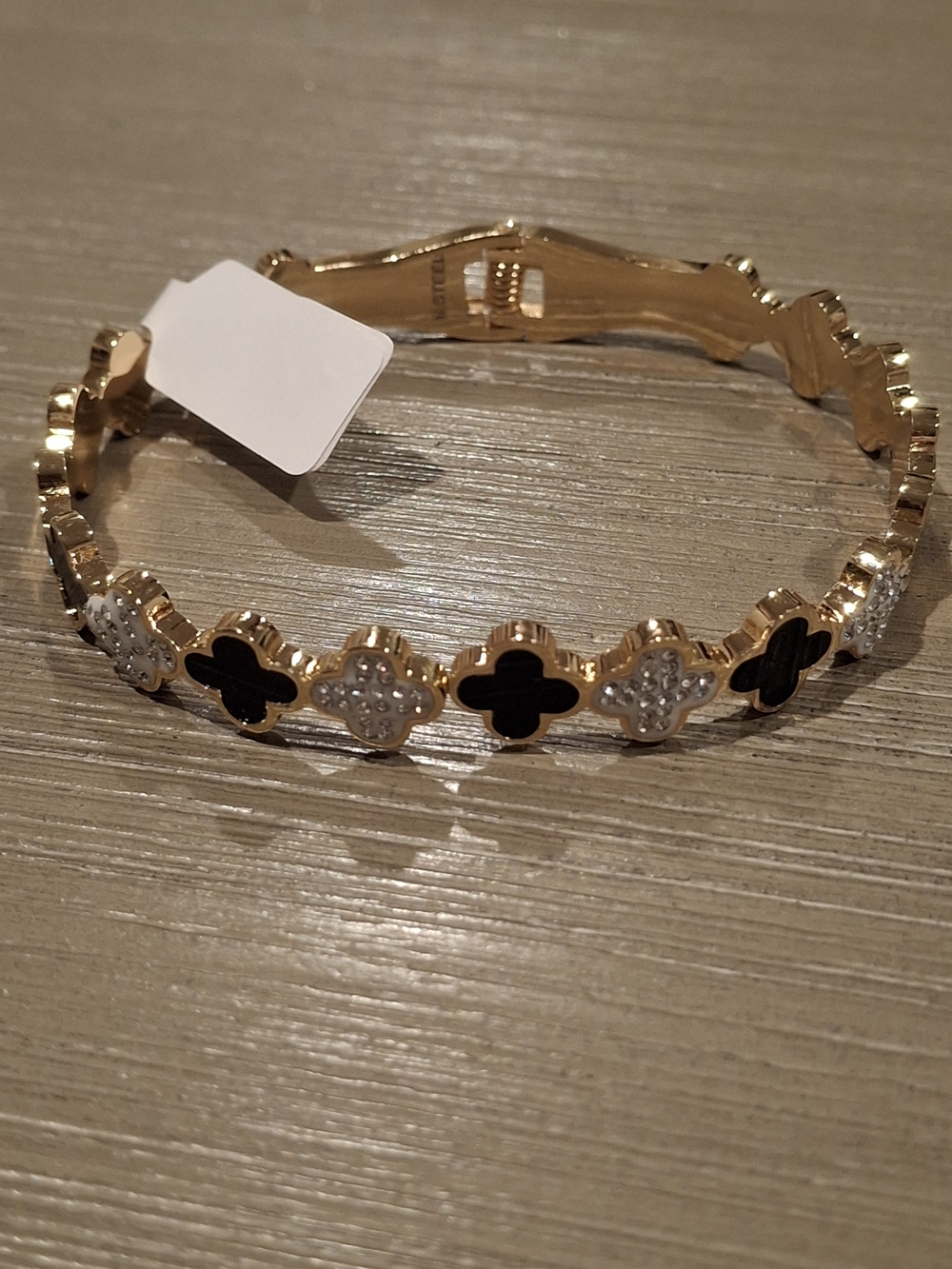 Gold-Tone Black & White Clover Link Bracelet